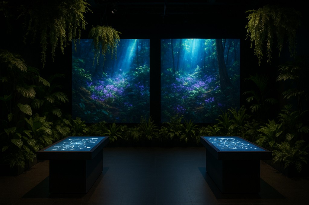 Biointerface — forest screens and glowing touch tables
