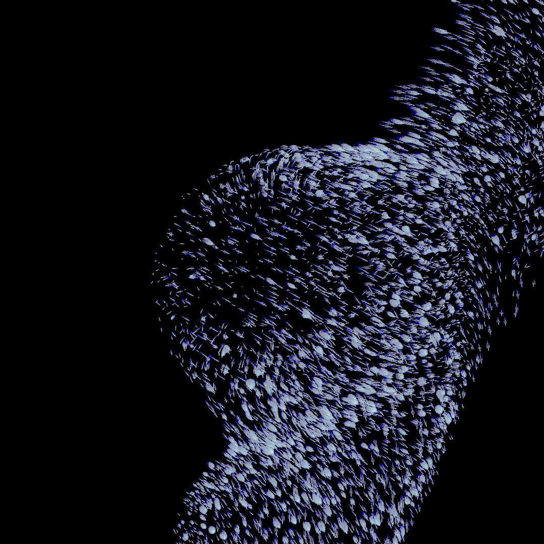 Dense white particle wave curling across black